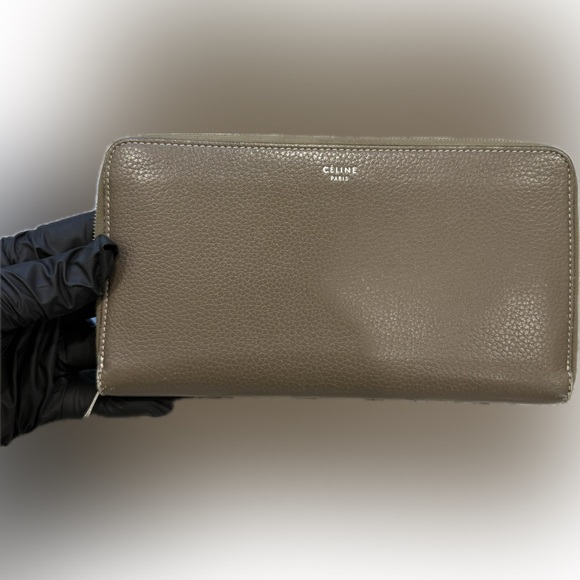 Celine Taupe Long Zip Vintage Leather Wallet - Picture 1 of 12
